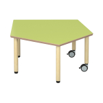 Tabulo Vijfhoek tafel klein, houten poten wielenmix