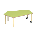 Tabulo Vijfhoek tafel groot, houten poten wielenmix