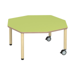 Tabulo Achthoek tafel Ø126, houten poten wielenmix