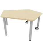 Tabulo Vijfhoek tafel klein, metalen poten wielenmix