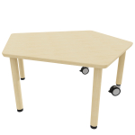 Tabulo Vijfhoek tafel klein, houten poten wielenmix