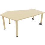 Tabulo Vijfhoek tafel groot, houten poten wielenmix