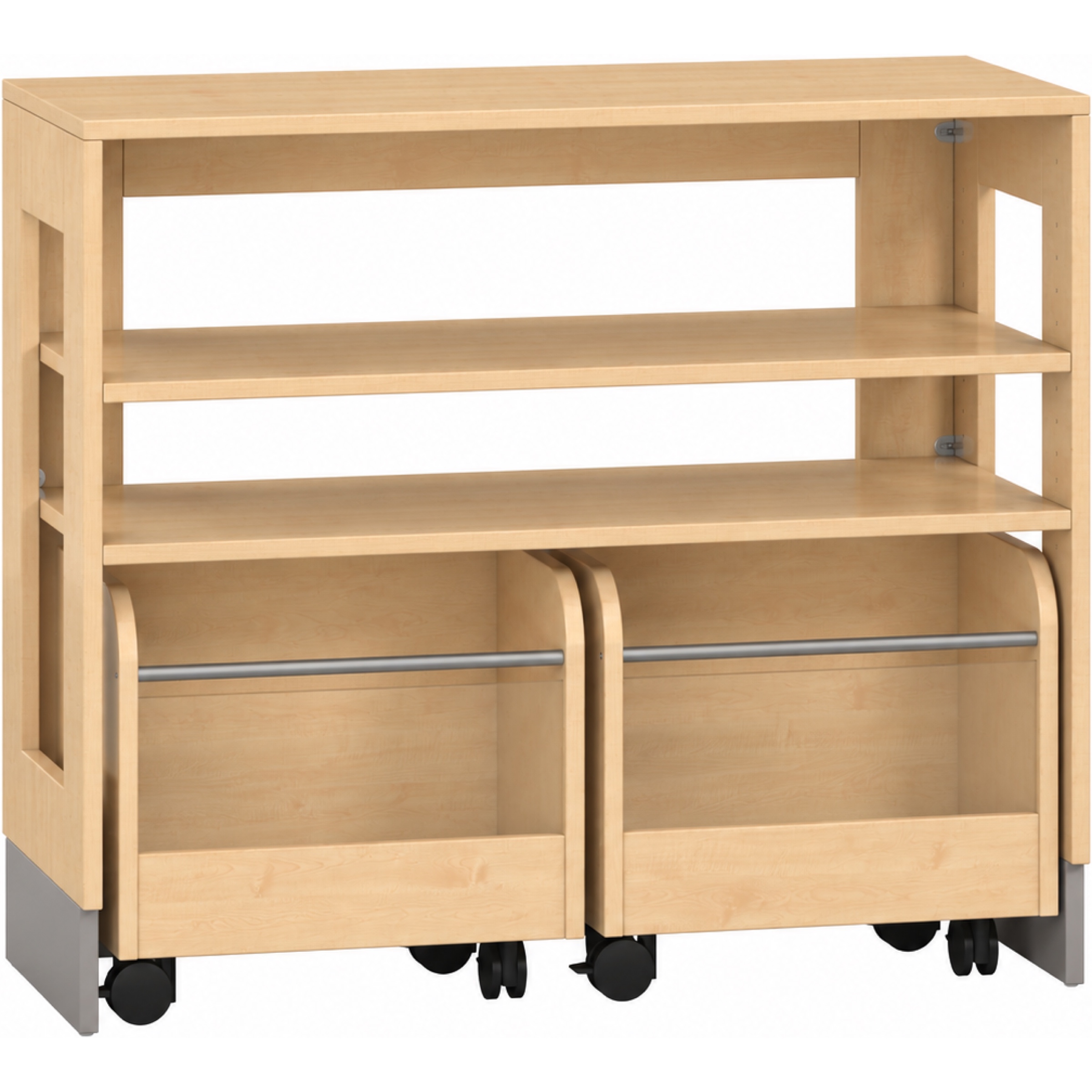 Pureo Kast voor rolbakken open decor B 100 x H 87,5 x D 42 cm in ahorn – aanzicht 6
