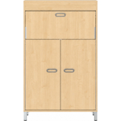 Pureo Kast met werkplek op stahoogte decor B 100 x H 150 x D 42 cm in ahorn – aanzicht 3