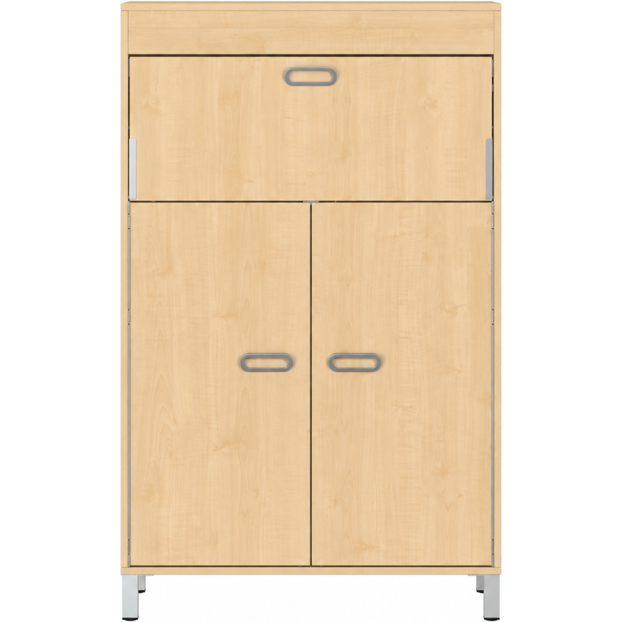 Pureo Kast met werkplek op stahoogte decor B 100 x H 150 x D 42 cm in ahorn – aanzicht 3