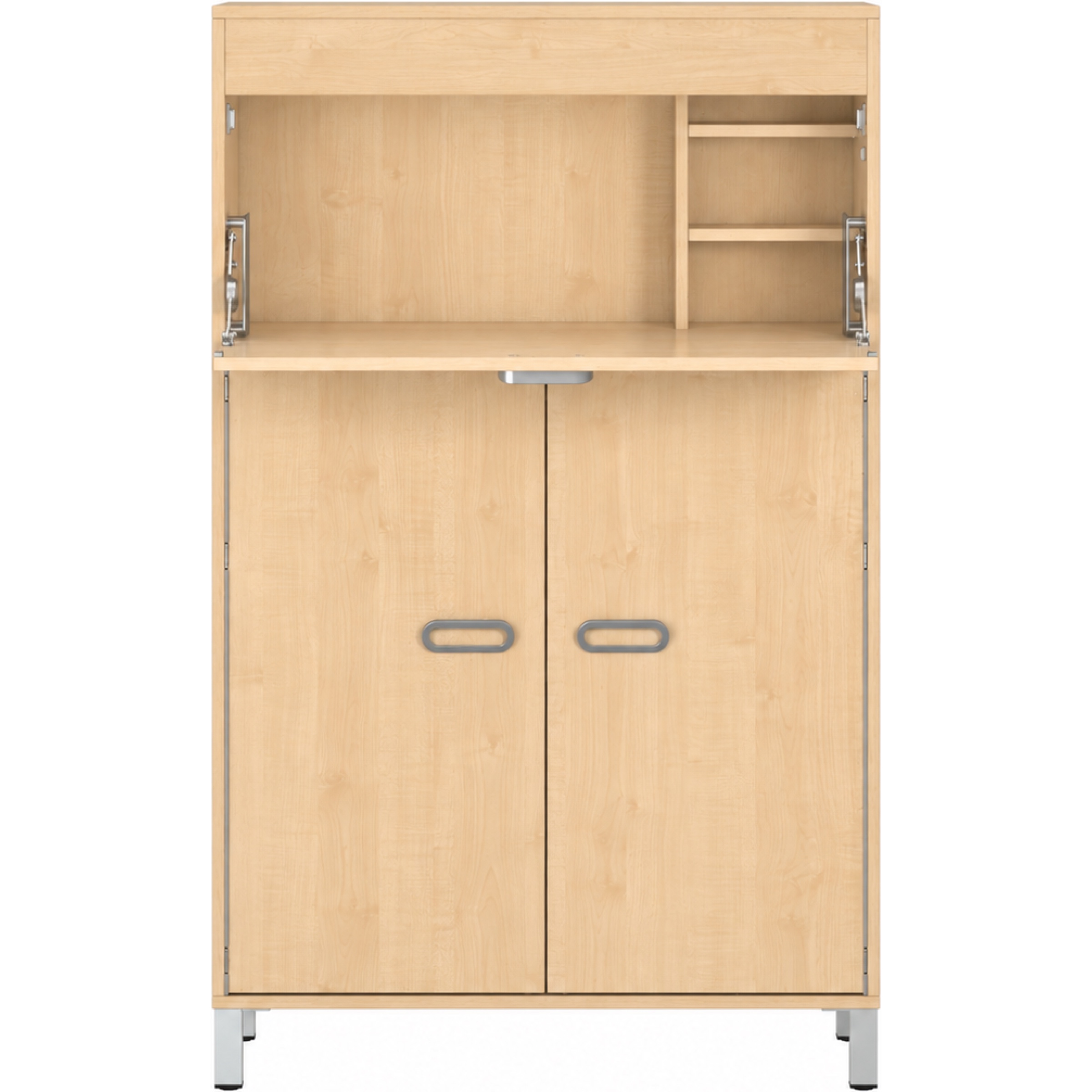 Pureo Kast met werkplek op stahoogte decor B 100 x H 150 x D 42 cm in ahorn – aanzicht 4