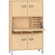 Pureo Kast met werkplek op zithoogte decor B 100 x H 150 x D 42 cm in ahorn – aanzicht 2